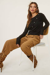 MT1406 LONG SLEEVE KNIT TOP WITH ASYMMETRICAL BUTTON CLOSURE