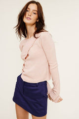 MT1406 LONG SLEEVE KNIT TOP WITH ASYMMETRICAL BUTTON CLOSURE