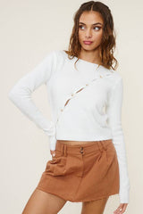 MT1406 LONG SLEEVE KNIT TOP WITH ASYMMETRICAL BUTTON CLOSURE