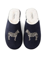 Lifestyle Unisex Embroidered Navy Zebra Print Corduroy Dome Slippers XS / Navy