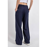 LINEN WIDE LEG PINTUCK PLEAT PANTS