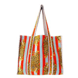 Lifestyle Velvet Striped Tiger Quilted Tote // Blue & Red
