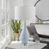 Lighting Clariot Ribbed Blue Table Lamp
