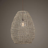 Cross Weave Seagrass Single Light Pendant // Aged Bronze