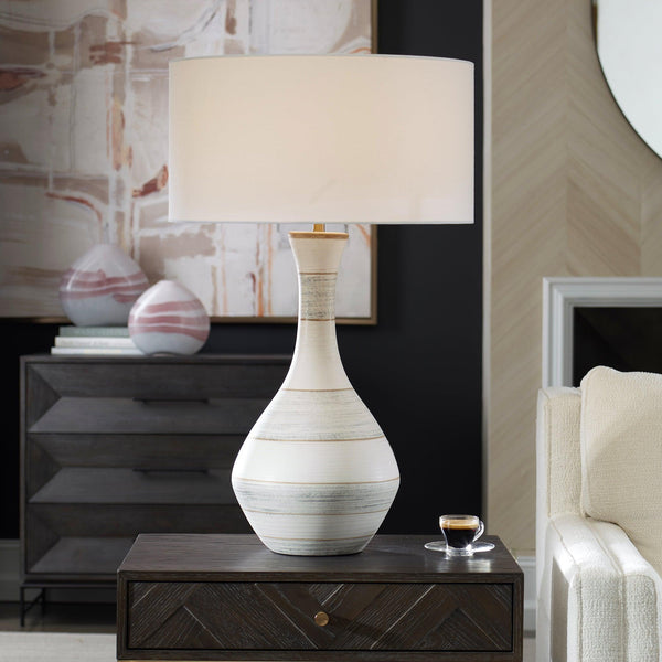 Lighting Potter Striped Ivory Blue Table Lamp