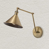 Exeter Cone Swing Arm Sconce // Brushed Antique Brass