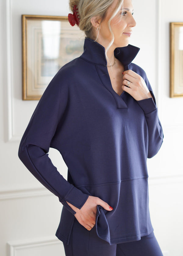 Loungewear Elena Butter Modal Collared Long Sleeve // Navy