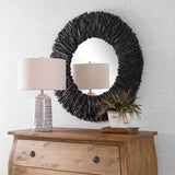 Mirror Teak Branch Black Round Mirror