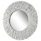 Mirror Teak Branch White Round Mirror