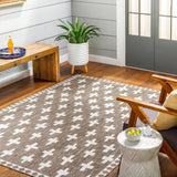 Rug Long Beach Cross Outdoor Rug // Brown & Ivory