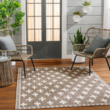 Rug Long Beach Cross Outdoor Rug // Brown & Ivory