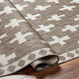 Rug Long Beach Cross Outdoor Rug // Brown & Ivory