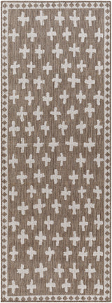 Rug Long Beach Cross Outdoor Rug // Brown & Ivory