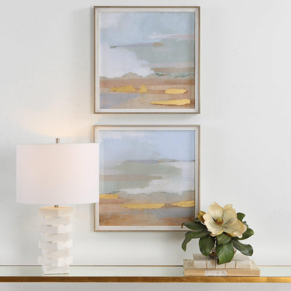 Wall Art Abstract Coastline Framed Prints, S/2
