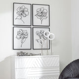 Wall Art Bloom Black White Framed Prints, S/4