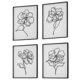 Wall Art Bloom Black White Framed Prints, S/4
