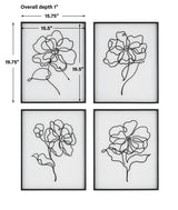 Wall Art Bloom Black White Framed Prints, S/4