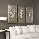 Wall Art Champagne Leaves Modern Art S/3
