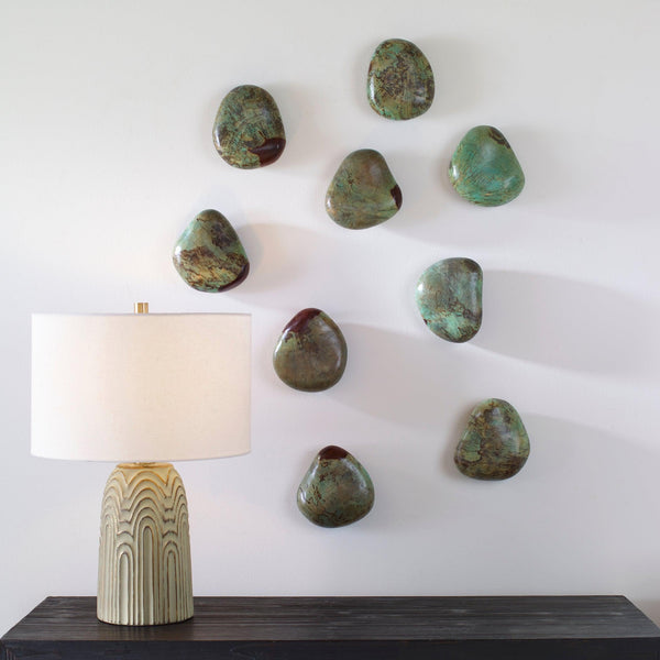 Wall Art Pebbles Aqua Wood Wall Decor, S/9