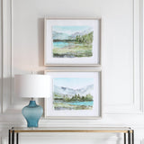 Wall Art Plein Air Reservoir Watercolor Prints, S/2