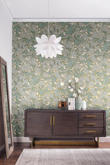 Wallpaper Acanthus Toss Wallpaper // Beige & Seafoam