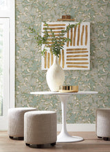 Wallpaper Acanthus Toss Wallpaper // Beige & Seafoam