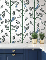 Wallpaper Aviary Branch Peel & Stick Wallpaper // Blue & Green