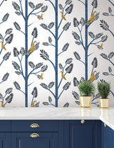 Wallpaper Aviary Branch Peel & Stick Wallpaper // Blue & Yellow