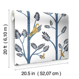 Wallpaper Aviary Branch Peel & Stick Wallpaper // Blue & Yellow
