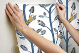 Wallpaper Aviary Branch Peel & Stick Wallpaper // Blue & Yellow
