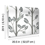 Wallpaper Aviary Branch Peel & Stick Wallpaper // Grey