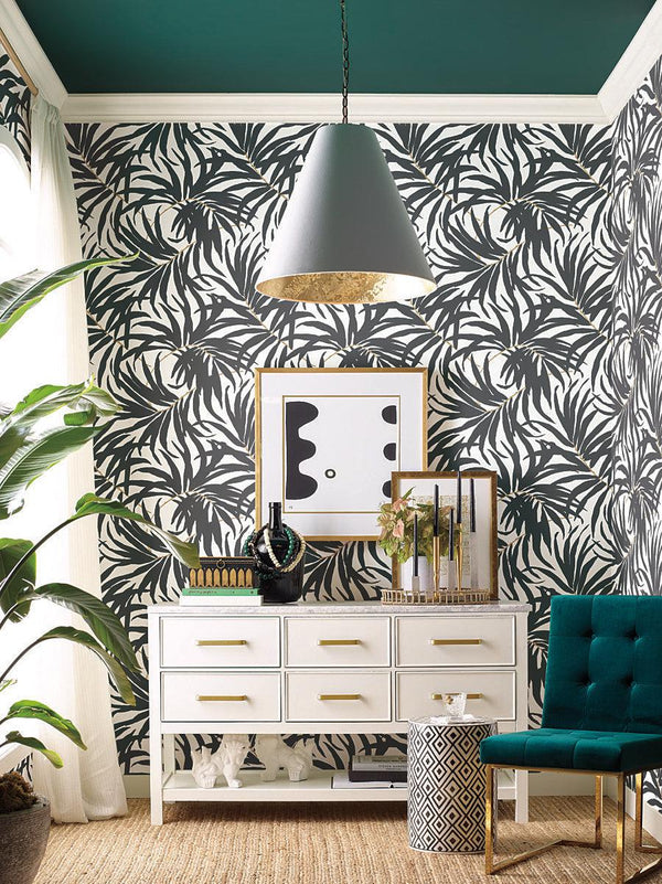 Wallpaper Bali Leaves Peel & Stick Wallpaper // Black