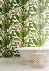 Wallpaper Banana Leaf Wallpaper // Dark Brown & Pink