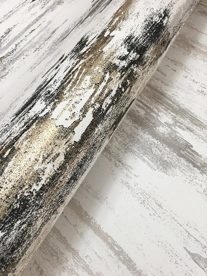 Wallpaper Birch Bark Texture Wallpaper // Black & Gold 