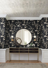 Wallpaper Bird & Blossom Chinoserie Wallpaper // Black