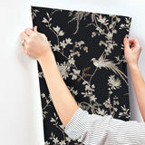 Wallpaper Bird & Blossom Chinoserie Wallpaper // Black
