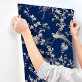 Wallpaper Bird & Blossom Chinoserie Wallpaper // Blue 