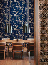 Wallpaper Bird & Blossom Chinoserie Wallpaper // Blue