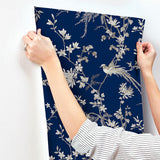 Wallpaper Bird & Blossom Chinoserie Wallpaper // Blue
