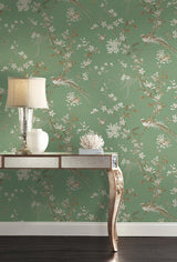 Wallpaper Bird & Blossom Chinoserie Wallpaper // Green 