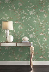 Wallpaper Bird & Blossom Chinoserie Wallpaper // Green