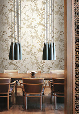 Wallpaper Bird & Blossom Chinoserie Wallpaper // White & Gold