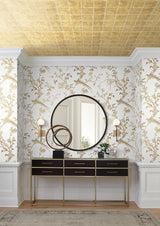 Wallpaper Bird & Blossom Chinoserie Wallpaper // White & Gold