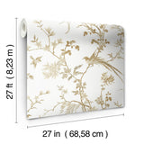 Wallpaper Bird & Blossom Chinoserie Wallpaper // White & Gold
