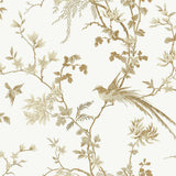 Wallpaper Bird & Blossom Chinoserie Wallpaper // White & Gold
