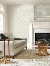 Wallpaper Block Print Damask Wallpaper // Beige