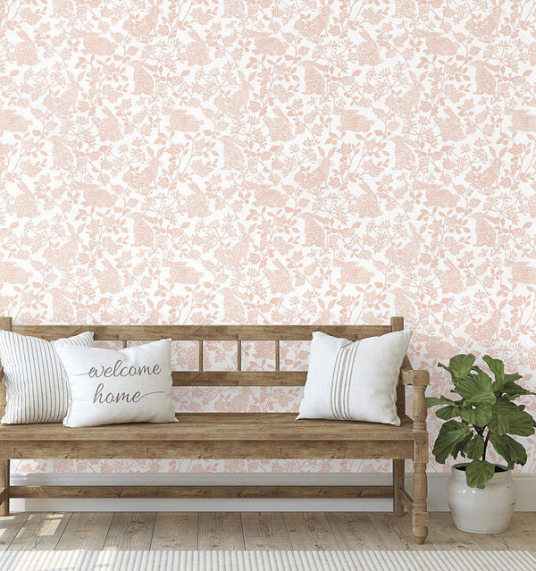 Wallpaper Botanical Bunnies Peel & Stick Wallpaper // Pink