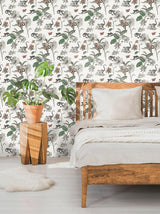 Wallpaper Botanicals & Lemurs Peel & Stick Wallpaper // White