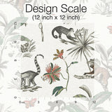 Wallpaper Botanicals & Lemurs Peel & Stick Wallpaper // White