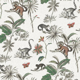Wallpaper Botanicals & Lemurs Peel & Stick Wallpaper // White